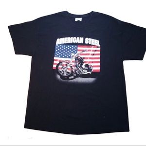 American Steel Motorcycle Men’s T-Shirt, Black, XL